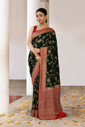 Joban Fashion Green Crepe Chiffon Pure Handloom Banarasi Silk Saree | Grocsy