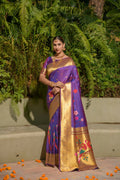 Jyoti Fashion Women's Purple Paithani Silk Zari Woven Saree with Blouse | Grocsy