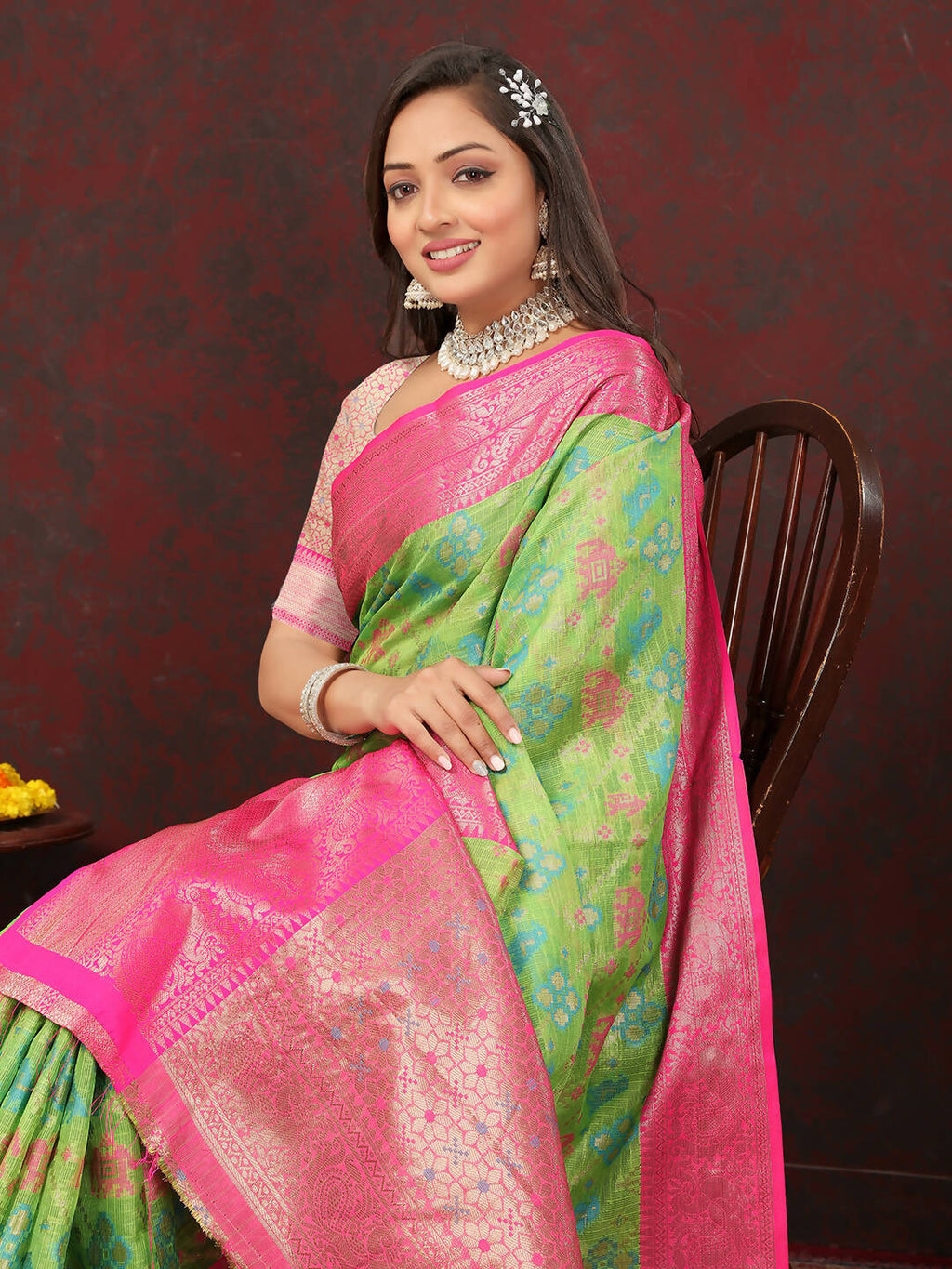 Lorenvalley Fashion Green Cotton Woven Design Zari Meenakari Weaving Saree | Grocsy