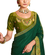 Green Solid Vichitra Saree With Unstitched Blouse Piece - Selena | Grocsy