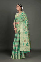 Sea Green Soft Organza Woven Design Saree With Unstitched Blouse Piece - Zaara | Grocsy