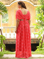 Janasya Pink Georgette Floral Gown | Grocsy