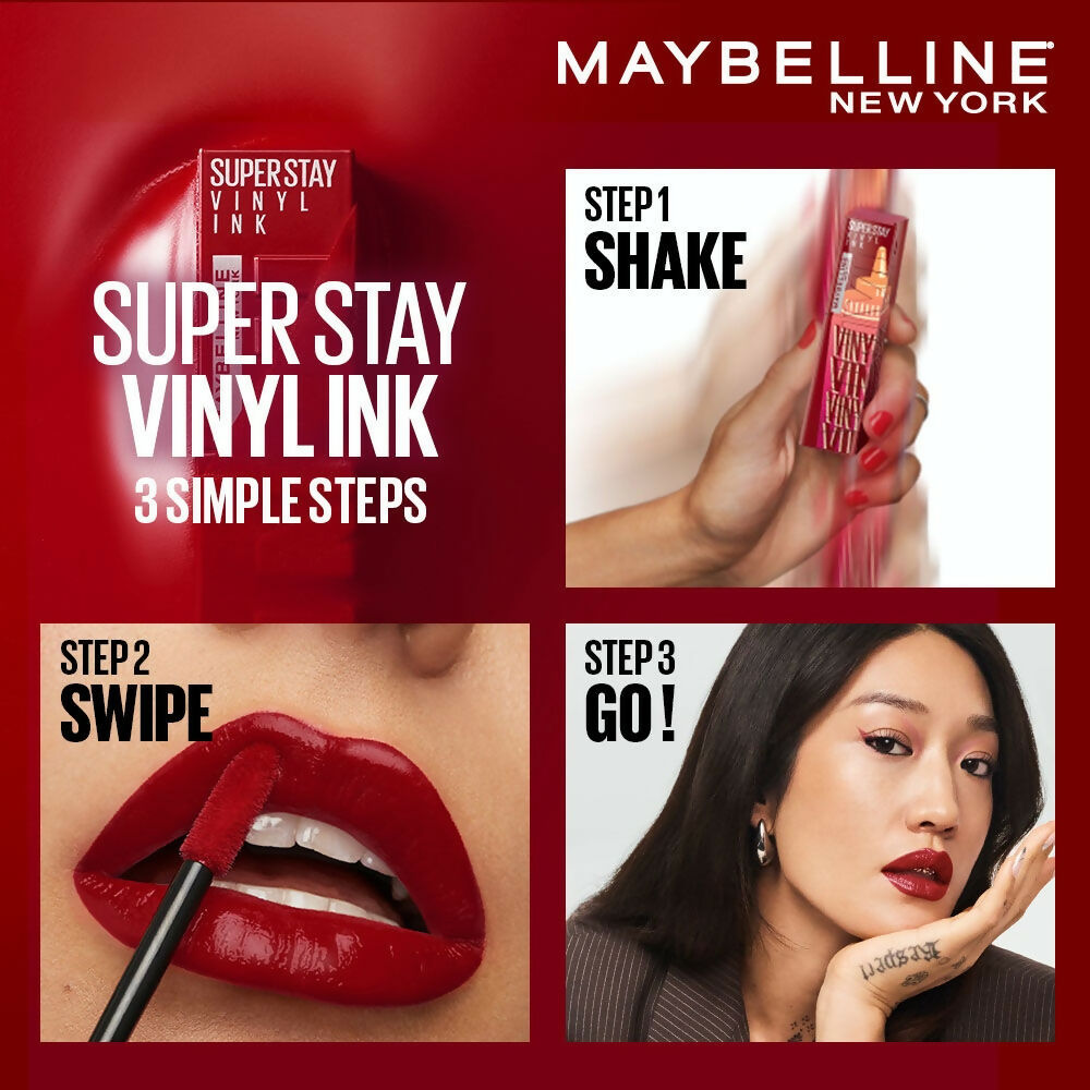 Maybelline New York Super Stay Vinyl Ink Liquid Lipstick, Instant Shine Lasts Up To 16H - Siracha Sauce | Grocsy