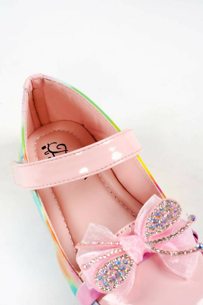 Tiny Bugs Girls Party Wear Velcro Ballerinas - Pink | Grocsy