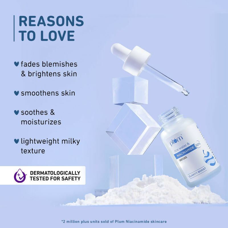 Plum 10% Niacinamide Brightening Face Serum With Rice Water - Fades Blemishes & Dark Spots, Beginner Friendly | Grocsy