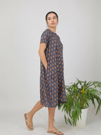 Breathables Women Cotton Printed Loungewear Nightie Blue I Night Wear | Nighty | Jaipuri Print | Grocsy