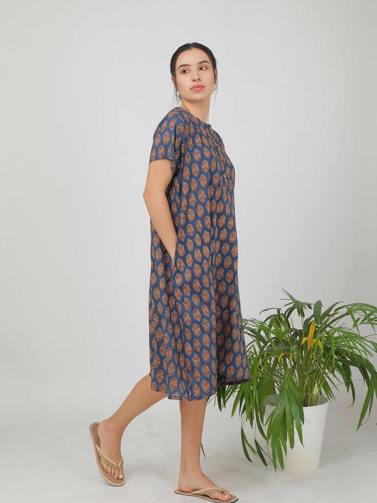 Breathables Women Cotton Printed Loungewear Nightie Blue I Night Wear | Nighty | Jaipuri Print | Grocsy