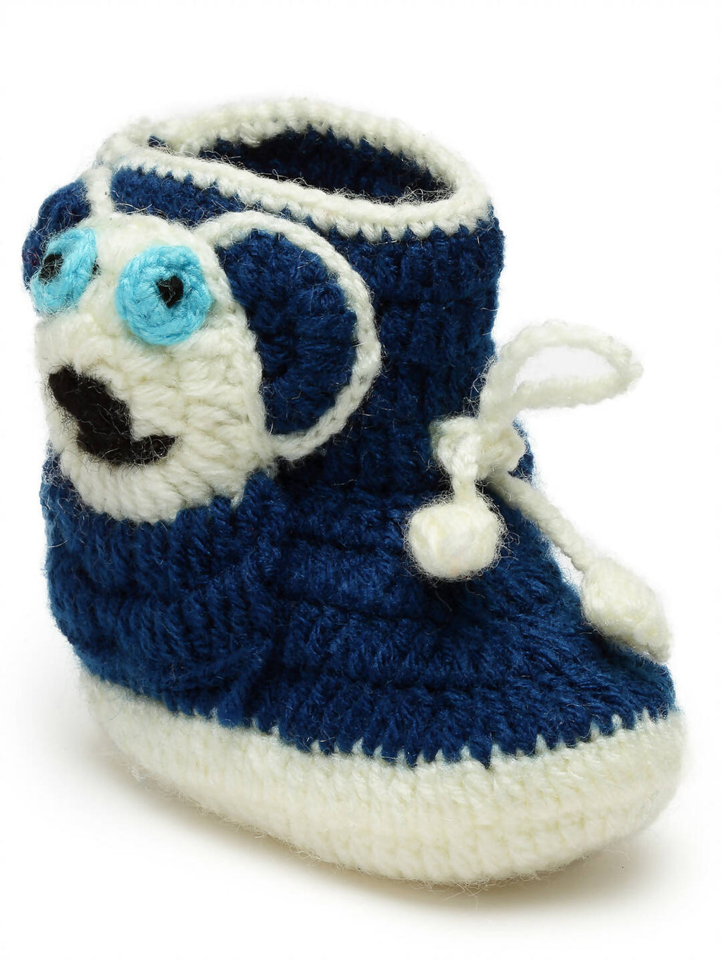 Chutput Kids Woollen Hand Knitted Panda Detailed Booties - Blue | Grocsy