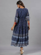 Juniper Women Navy Blue Georgette Geometric Printed Tiered Maxi Dress | Grocsy
