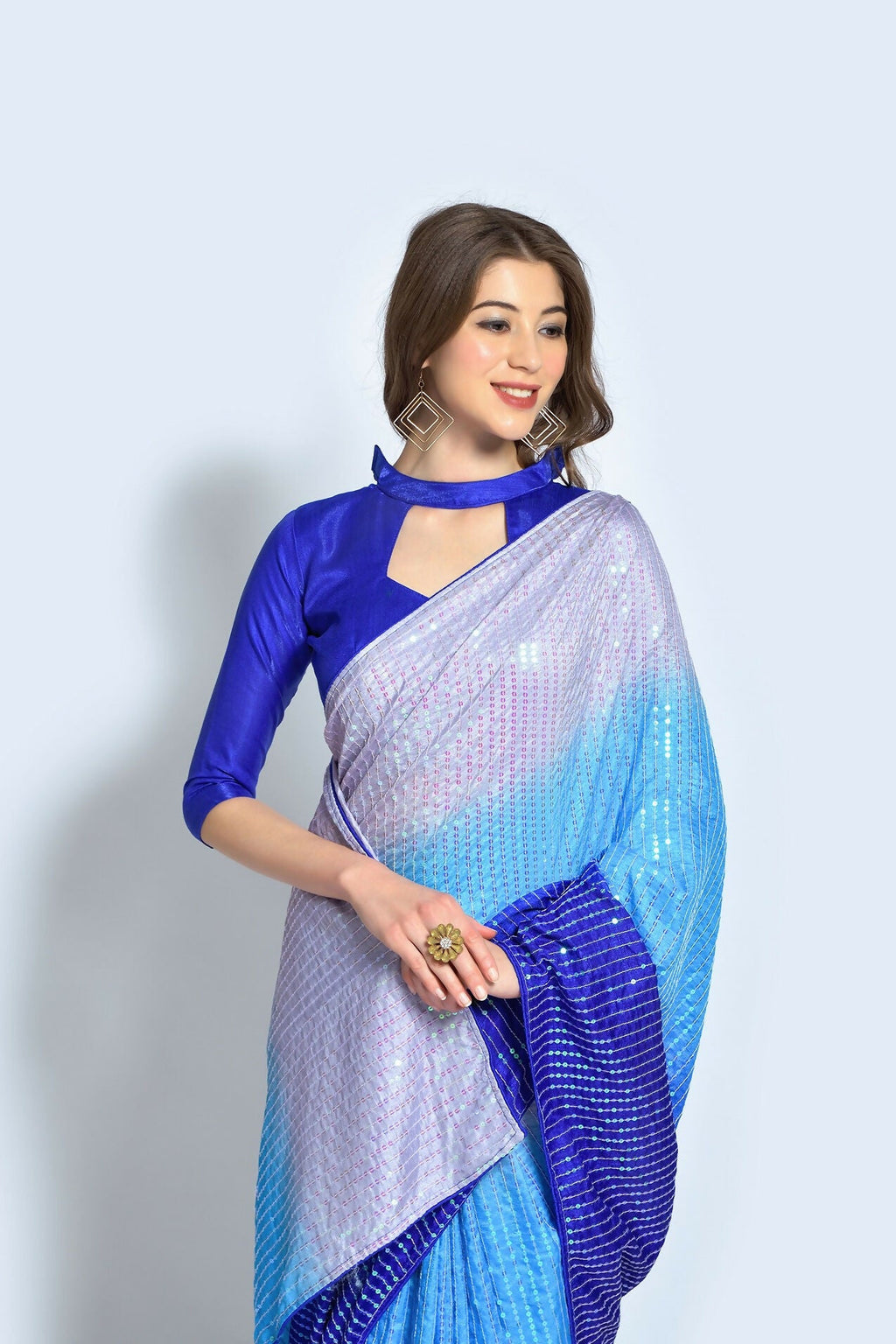 Vegaa Fashion Blue Vichitra Silk Embroidered Party Wear Saree | Grocsy