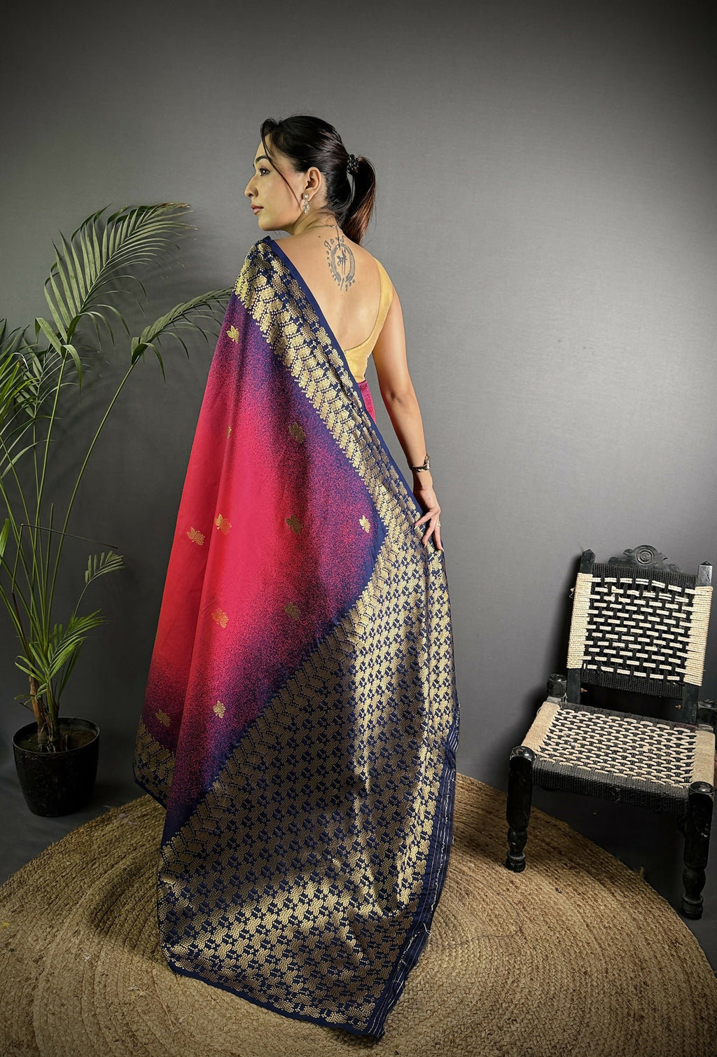 Joban Fashion Red Handloom Silk Ikkat Saree | Grocsy