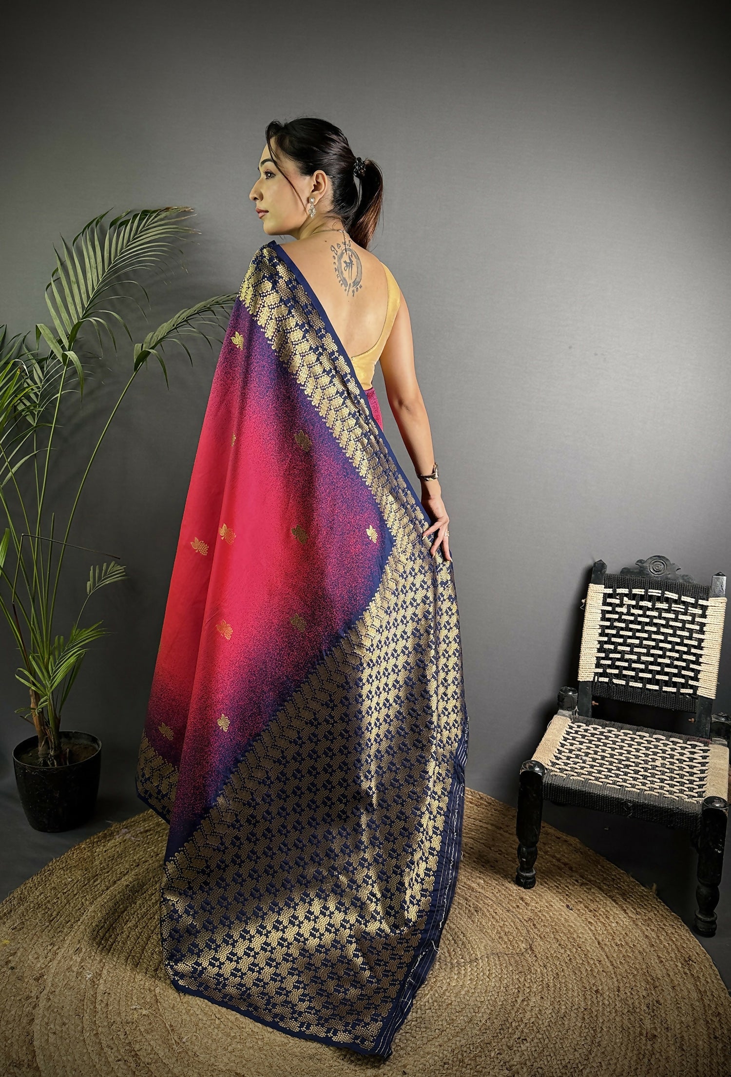 Joban Fashion Red Handloom Silk Ikkat Saree | Grocsy