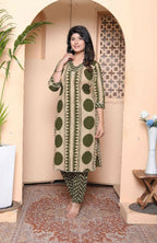 Miravan Womens Straight Polka Dot Printed Green Kurta With Palazzo | Grocsy