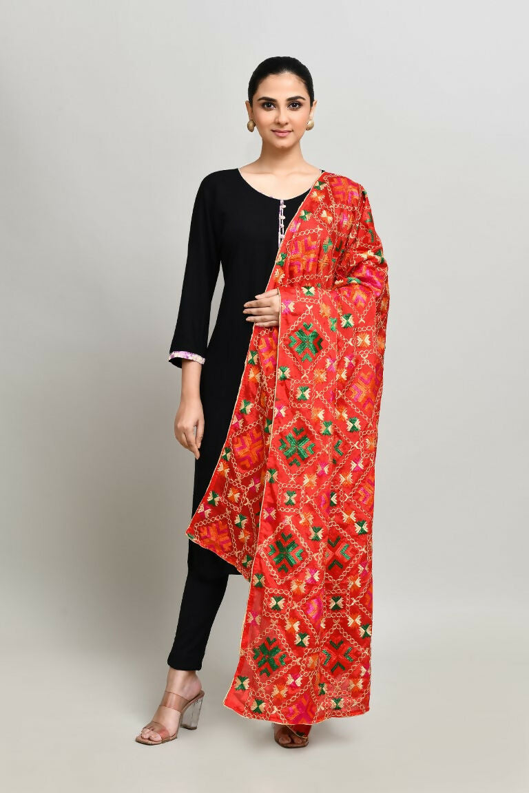 Joban Fashion Multi Color Cotton Embroidery Work Phulkari Dupatta | Grocsy