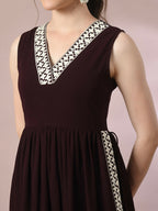 Myshka Women's Coffee Brown Solid Georgette Anarkali Party Kurta Set | Grocsy