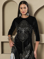 Joban Fashion Women Black Velvet Hand Embellishment Stitched Kurta Set | Grocsy
