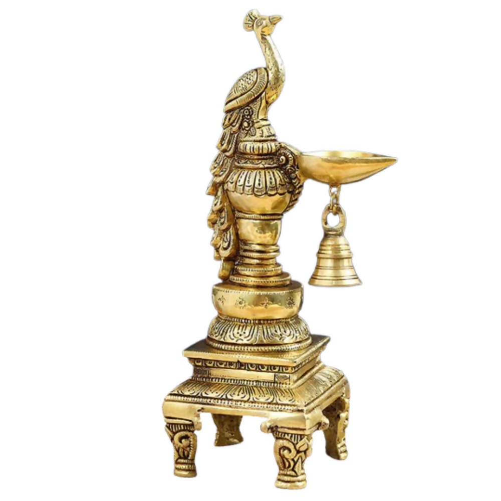 CraftVatika Brass Peacock Decorative Diya For Decoration | Grocsy