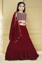 Wedding Designer Maroon Georgette Kidswear Lehenga - Aaradhna | Grocsy