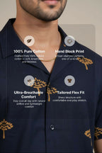 Vriksha — Navy Dabu Cotton Shirt by Hilo Design | Grocsy