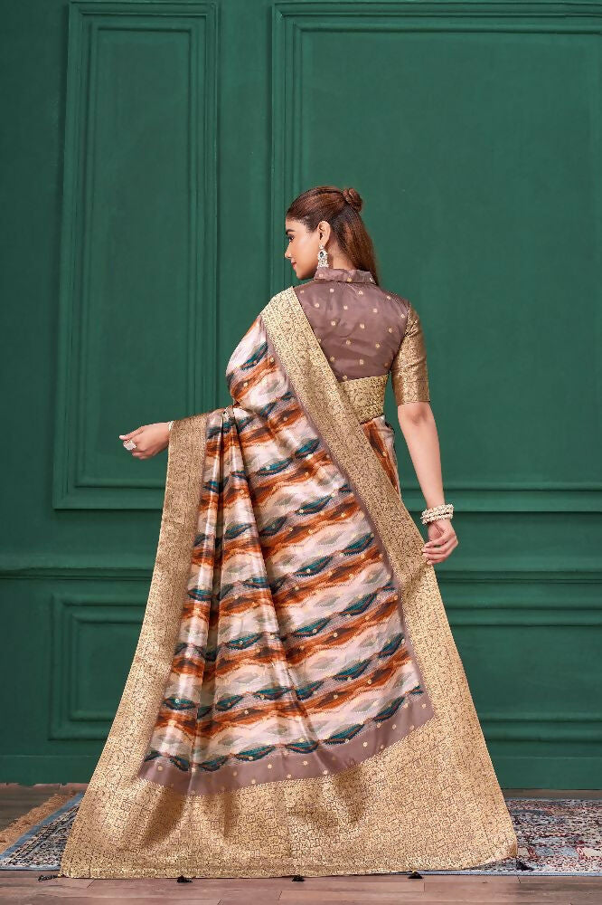 Lilac Purple Tussar Silk Jacquard Abstract Digital Print Saree with Unstitched Blouse - Mohira | Grocsy