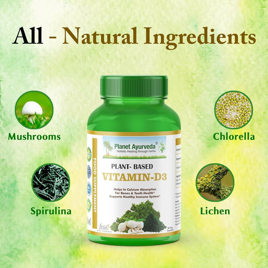 Planet Ayurveda Plant Based Vitamin D3 Capsules | Grocsy