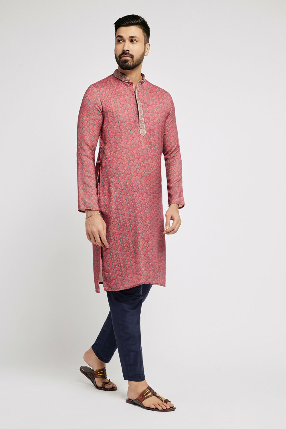 Ethnic India Pink Men's Kurta Abstract Polyester | Grocsy