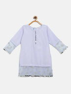 Ahalyaa Blue Crepe Silver Glitter Print Kids Kurta Palazzo Set With Dupatta For Girls | Grocsy