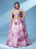 House of Panchhi Lavender Organza Floral Printed Lehenga choli & Dupatta | Grocsy