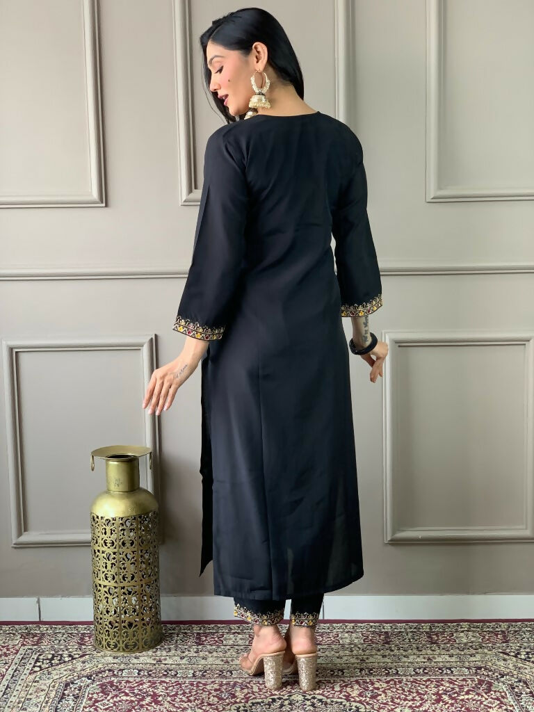 Partywear Designer Viscos Chanderi Black Stitched Suit With Dupatta - Tanisha | Grocsy
