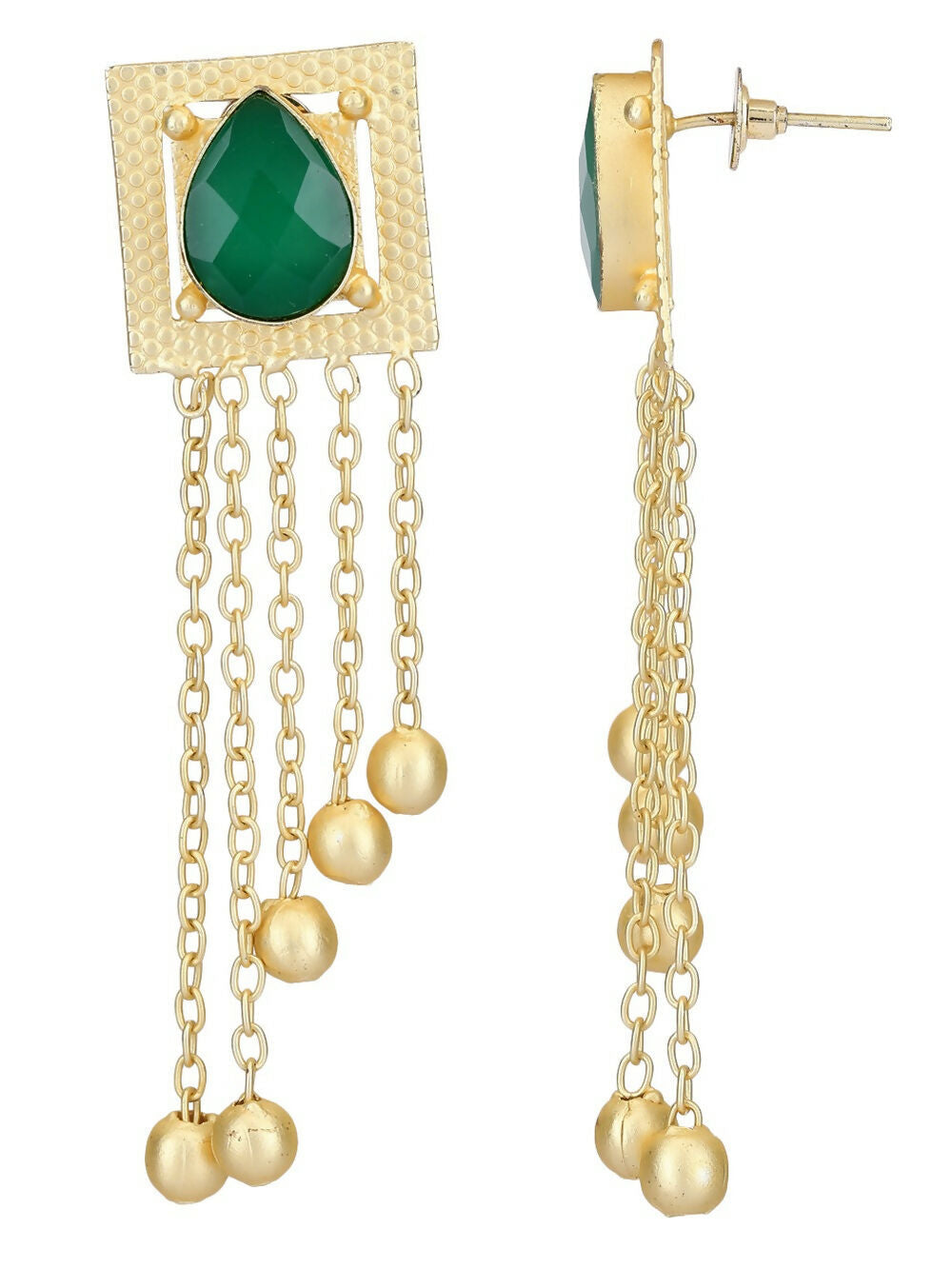 Joban Fashion Women Green Stone Golden Beats Matte Gold Earrings | Grocsy