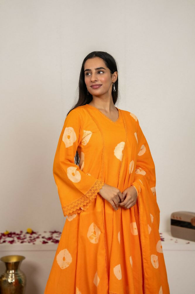 Joban Fashion Orange Tie & Dye Cotton Suit Set | Grocsy