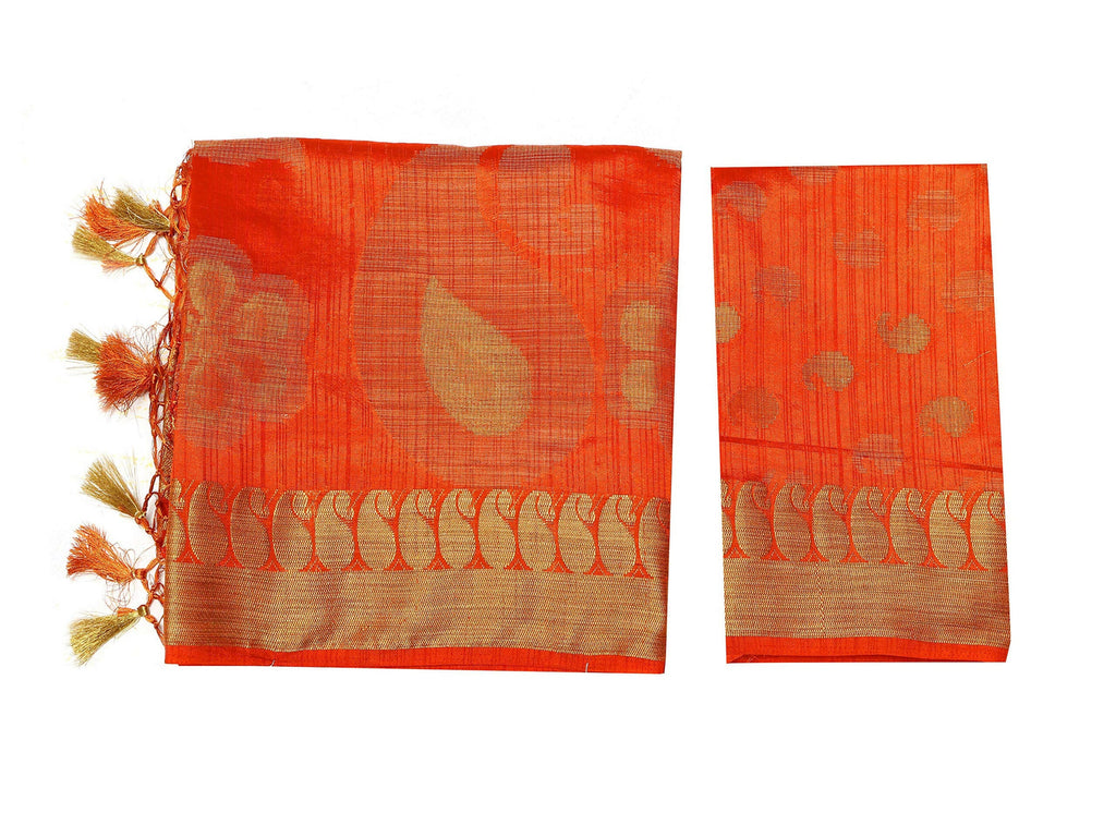 Mimosa Women's Kanchipuram Art Silk Orange Saree | Grocsy