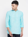 Even Apparels Pure Cotton Men's Kurta in Blue Color With Band Collar | Grocsy