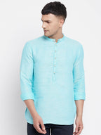 Even Apparels Pure Cotton Men's Kurta in Blue Color With Band Collar | Grocsy