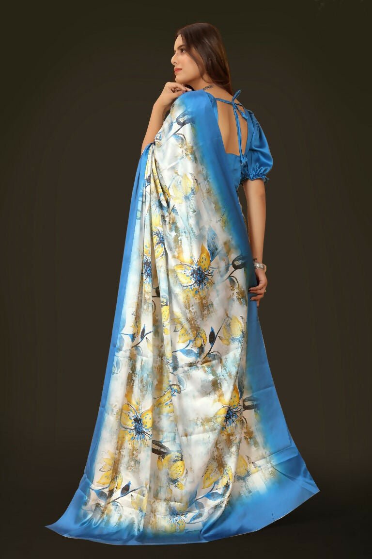 Aayaa Designer Printed Satin Saree - Multi Color | Grocsy