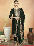 Jyoti Fashion Women's Green Velvet Cording with Resham Thread & Sequin Kurta with Trouser & Dupatta | Grocsy