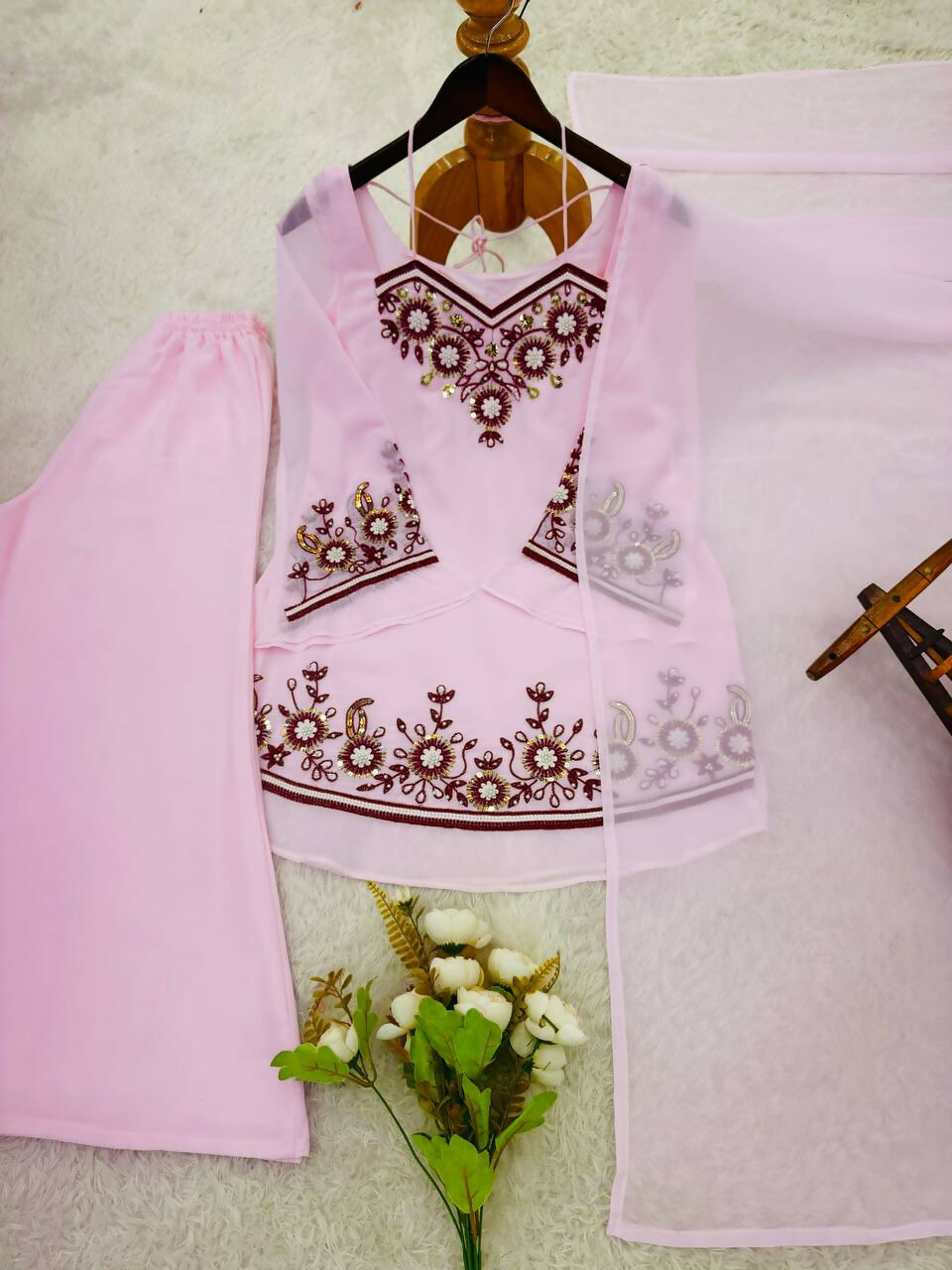 Teeya Creation New Womens Trendy Embroidery Sequence Work Pink Kurta Set | Grocsy