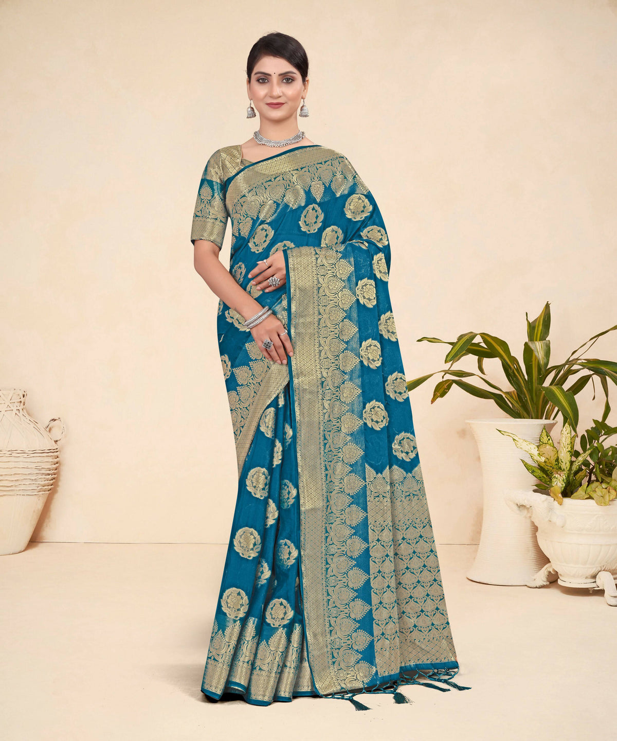 Teal Blue Viscose Weaving Designer Saree - Vandini | Grocsy