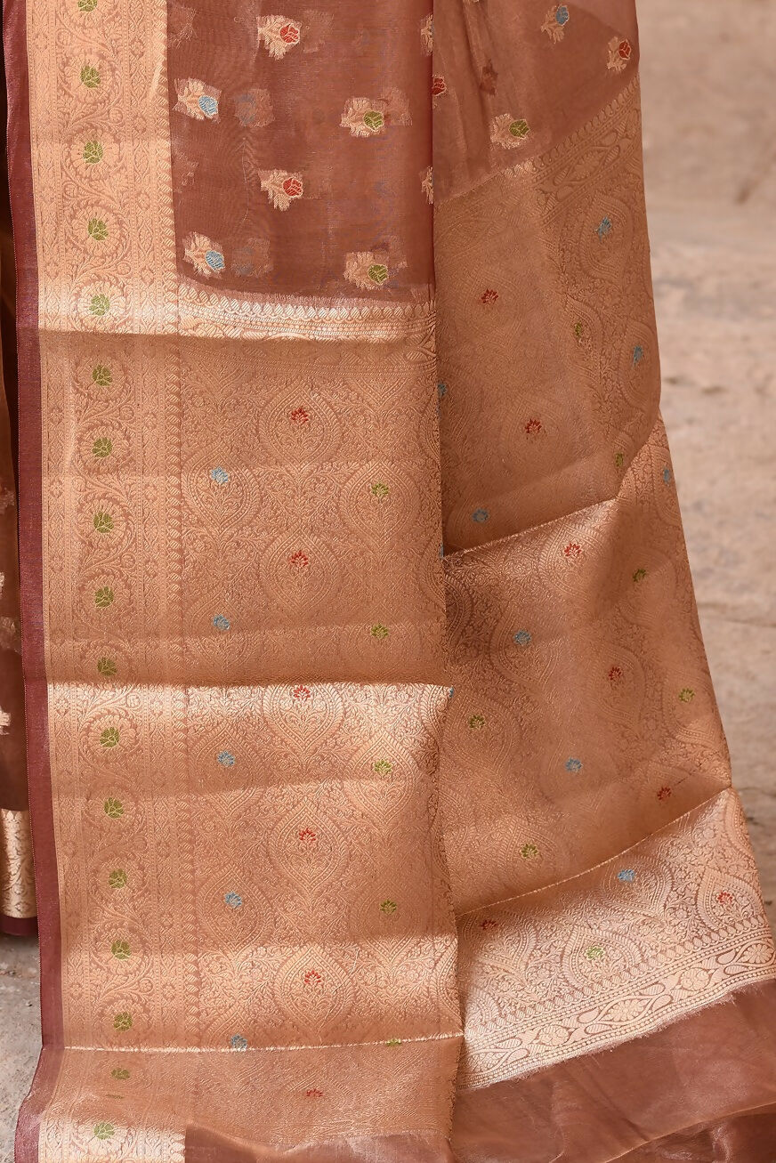 Joban Fashion Copper Pure Banarasi Tissue Saree | Grocsy