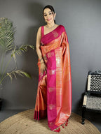 Joban Fashion Orange Intricate Zari Weaving Soft Silk Dharmavaram Saree | Grocsy