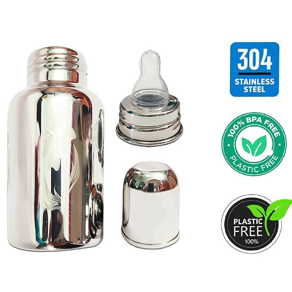 Goodmunchkins Stainless Steel Feeding Bottle Joint Less 304 Grade No Joints BPA Free for New Born Baby/Toddlers/Infants-280ml | Grocsy