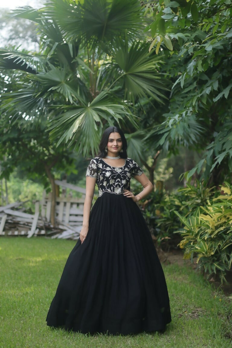 Jyoti Fashion Women's Black Sequins Embroidered Faux Georgette Anarkali Dress | Grocsy
