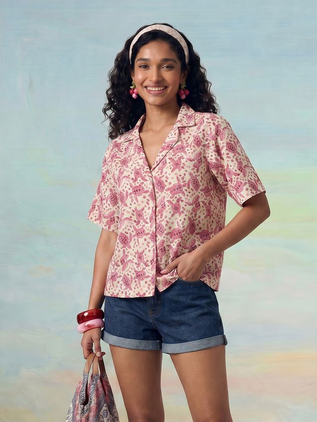 Janasya Cream Shirt Cotton Top | Grocsy