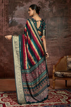 Joban Fashion Multicolor Art Silk With Fine Viscose Border Ajrak Full Body Print With Soft Finish Saree | Grocsy