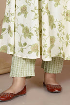 Miravan Women's Plus Size Green Printed Pure Cotton Kurta With Palazzo | Grocsy