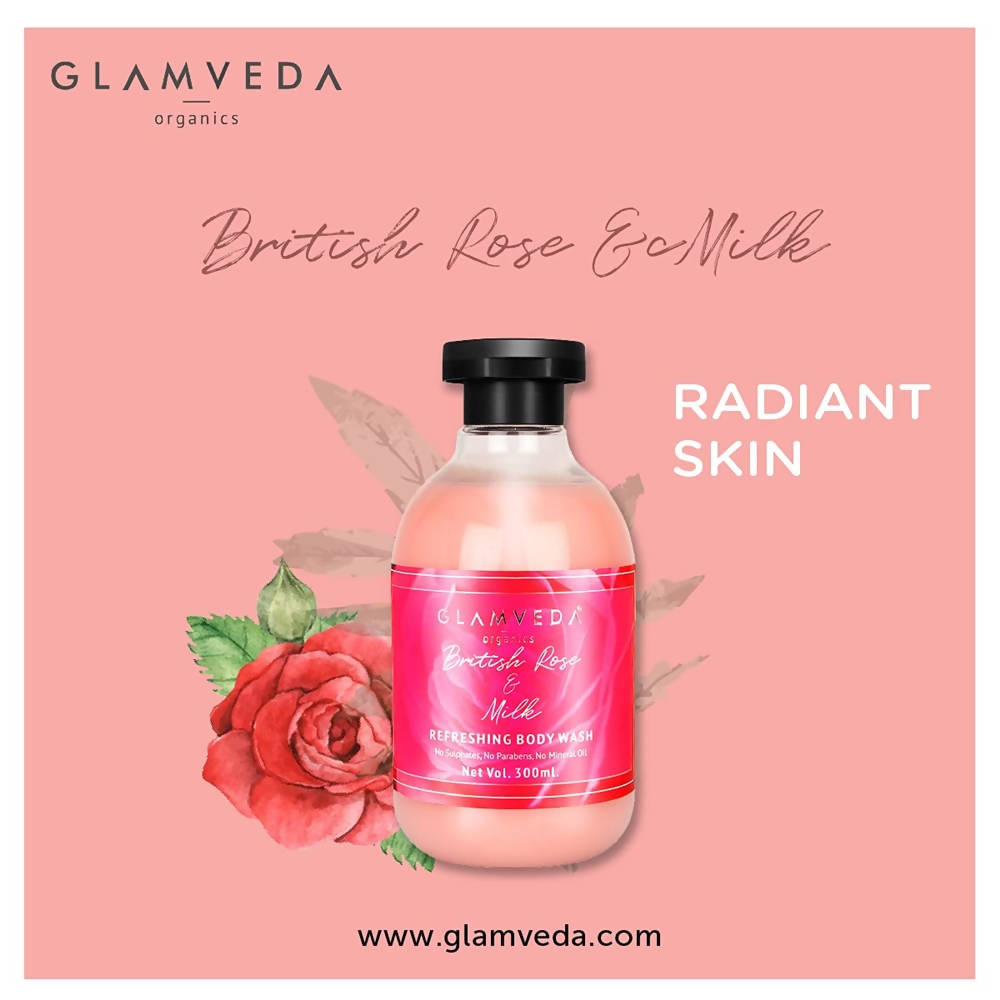 Glamveda British Rose & Milk Nourishing Body Wash & Lotion Combo Pack | Grocsy