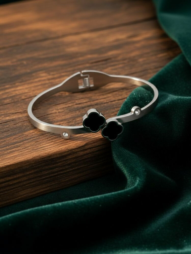 NVR Women Silver Plated Black Cuff Bracelet | Grocsy