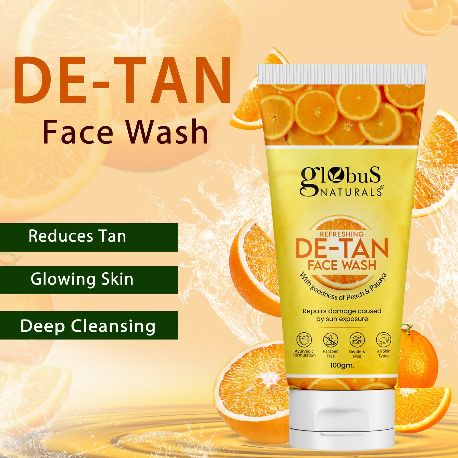 Globus Naturals De Tan Face Wash, Suitable For All Skin Types | Grocsy