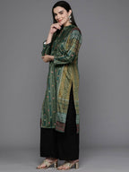 Ahalyaa Women Printed Gotta Patti Velvet Kurta - Green Color | Grocsy