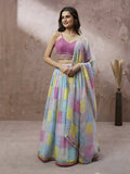 House of Panchhi Turquoise Blue Organza Floral Printed Lehenga choli & Dupatta | Grocsy